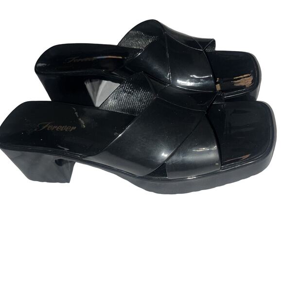 Vintage Forever 21 Sz 7 Black Jelly Chunky Slides 90s Y2K - Picture 3 of 6
